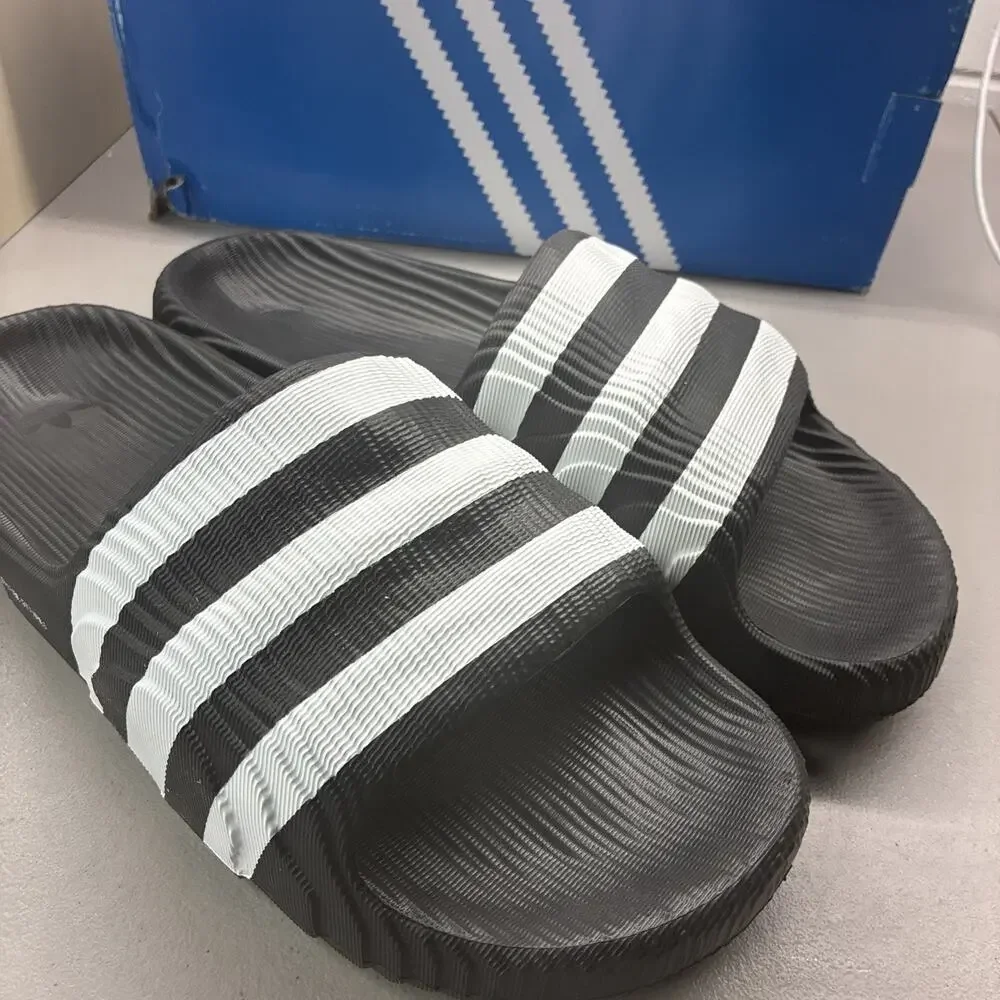 New adidas Adilette 22 Slide Black White IF3670 Size 12 Men’s With Box